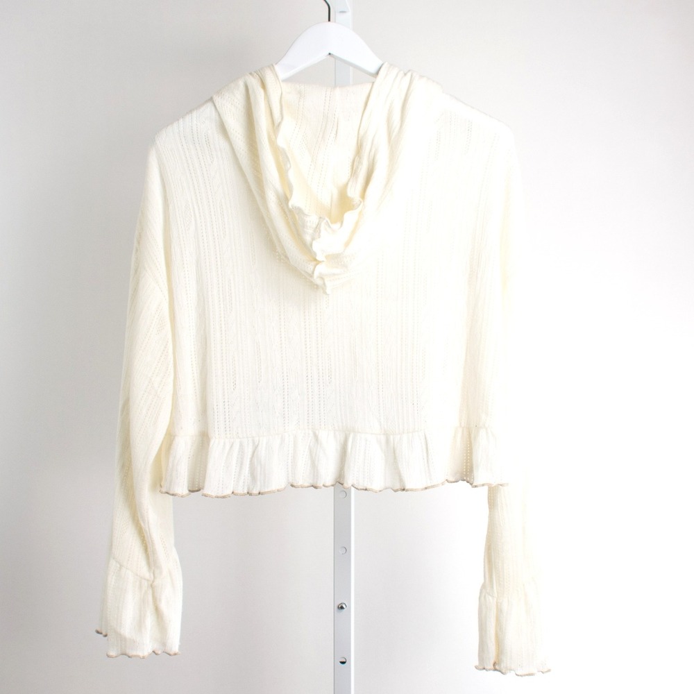 Out From Under Urban Outfitters‎ Cropped Hoodie Ruffle Long Bell Sleeve Medium M - Picture 2 of 8